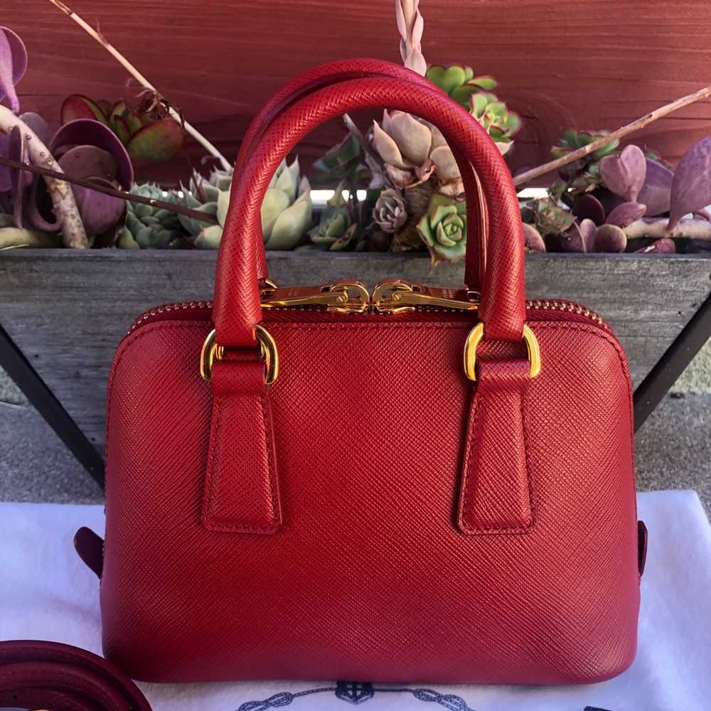 PRADA~Red Saffiano Mini BB Crossbody Promenade Bag - Picture 7 of 16